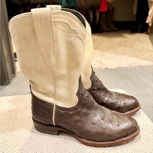 Tecovas Brown Ostrich Roper Cowgirl Boot